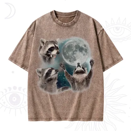 Purplehecate Three Raccoons Retro Graphic Washed T-Shirt