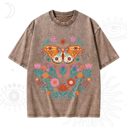 Purplehecate Boho Colorful Celestial Moth Washed T-Shirt