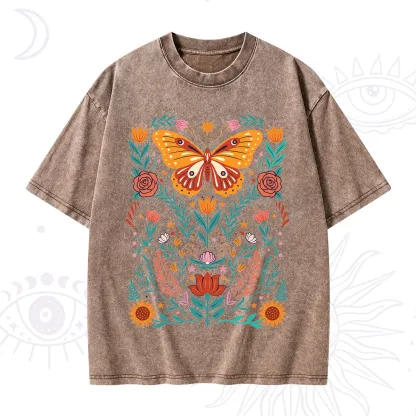 Purplehecate Boho Colorful Celestial Butterfly Washed T-Shirt