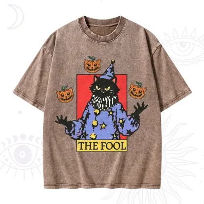 Purplehecate Spooky Fool Black Cat Washed T-Shirt