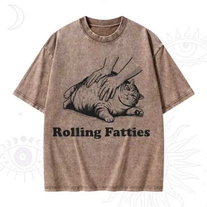 Purplehecate Rolling Fatties Cat Washed T-Shirt
