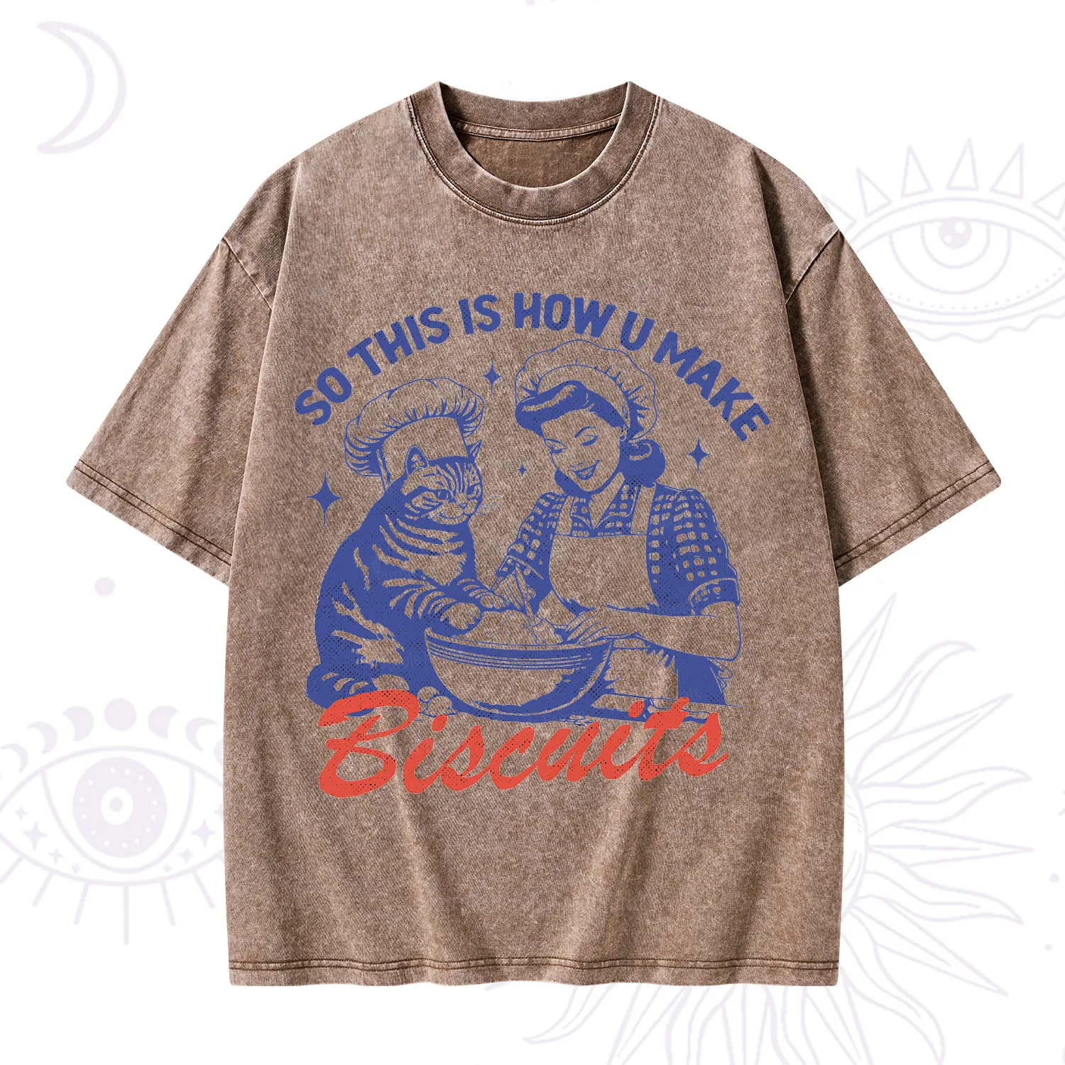 Purplehecate Funny Cat Baking Biscuits Washed T-Shirt
