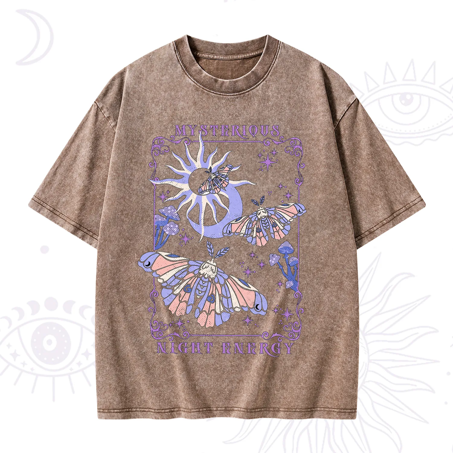 Purplehecate Mysterious Night Energy Moth Washed T-Shirt