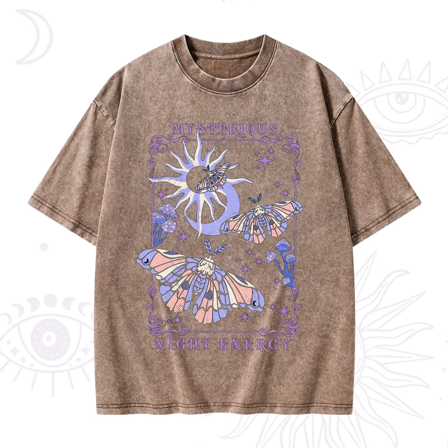 Purplehecate Mysterious Night Energy Moth Washed T-Shirt
