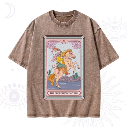 Purplehecate The Skeleton Cowgirl Tarot Card Washed T-Shirt