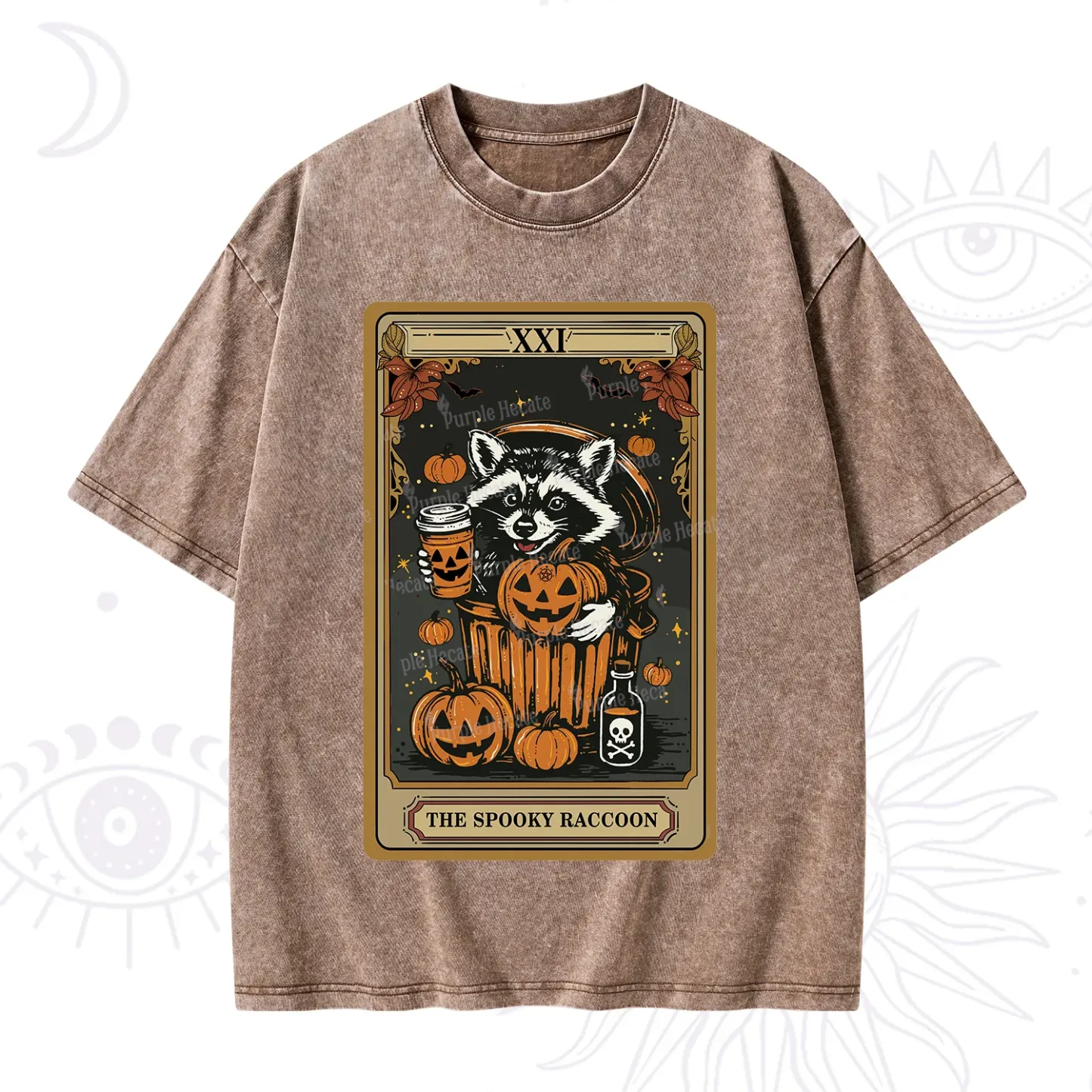 Purplehecate The Spooky Raccoon Tarot Halloween Washed T-Shirt