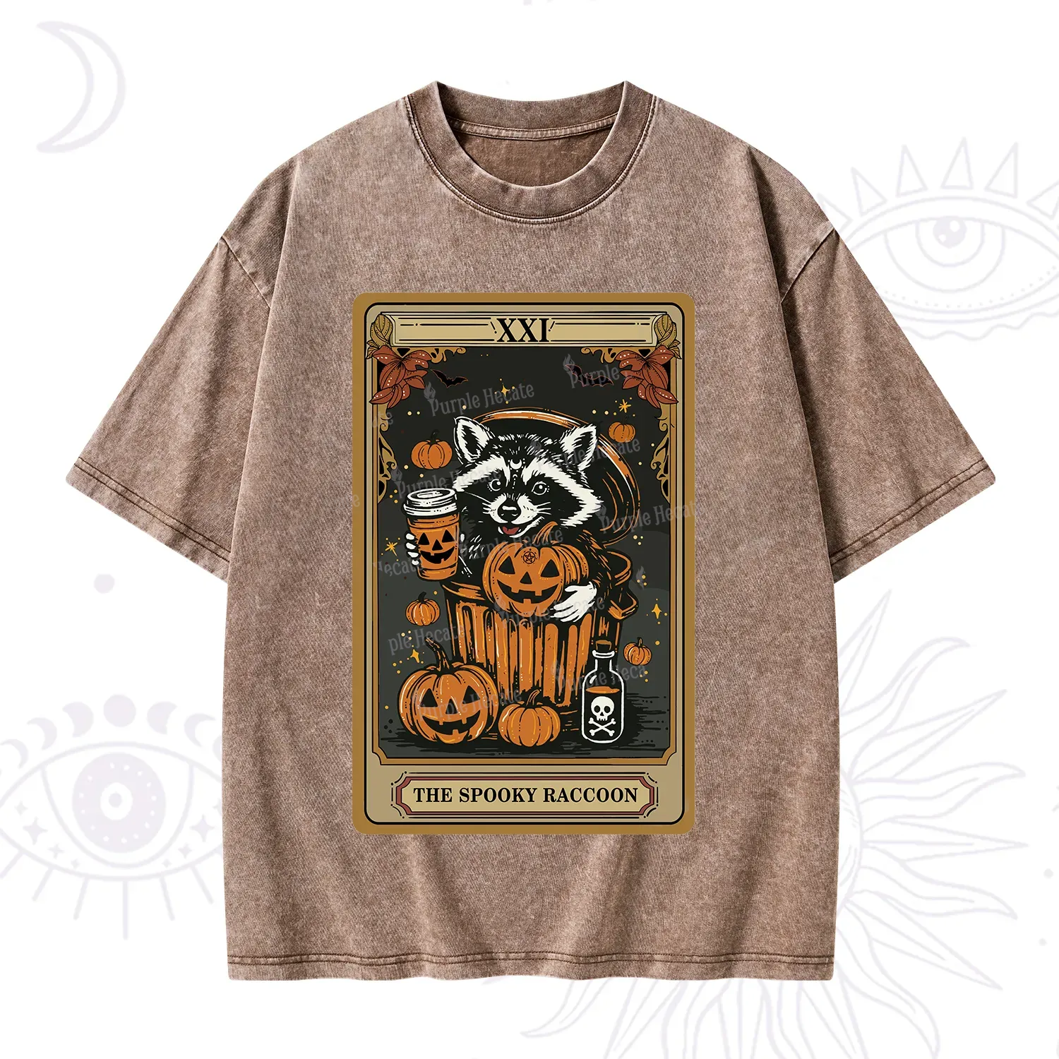 Purplehecate The Spooky Raccoon Tarot Halloween Washed T-Shirt