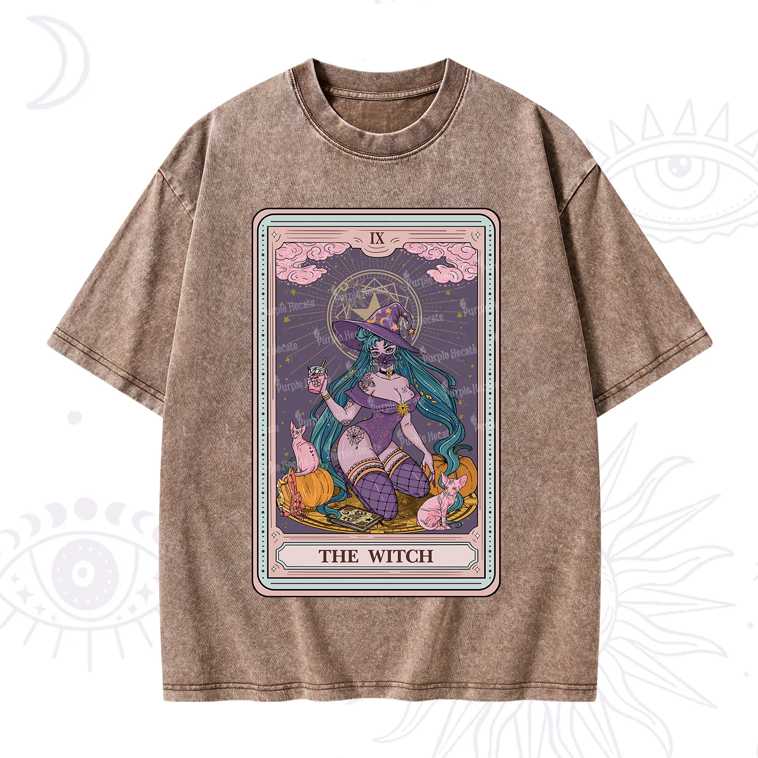 Purplehecate The Witch Tarot Halloween Washed T-Shirt