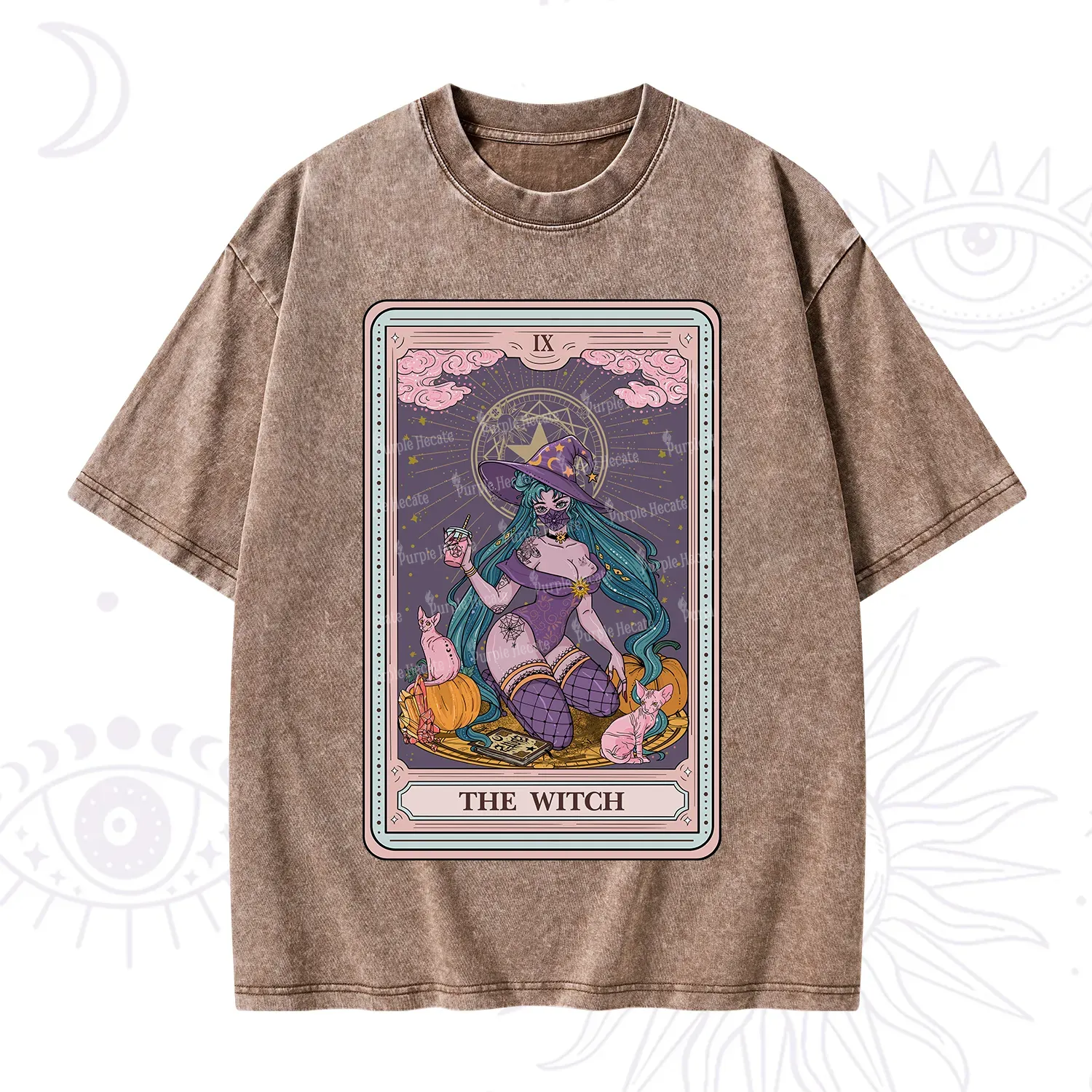 Purplehecate The Witch Tarot Halloween Washed T-Shirt