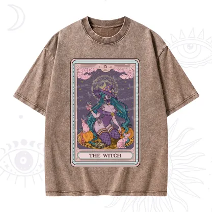 Purplehecate The Witch Tarot Halloween Washed T-Shirt