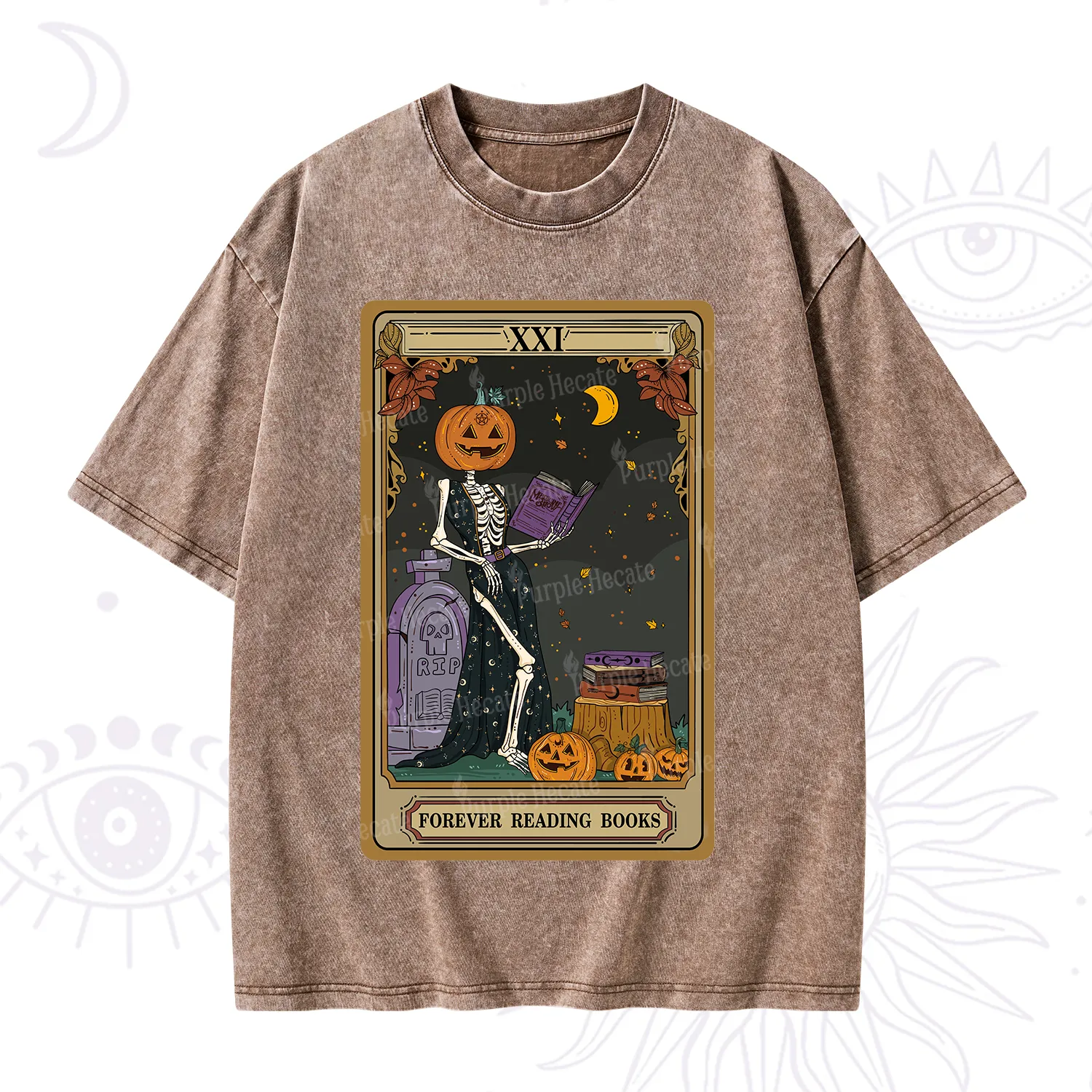 Purplehecate The Forever Reading Books Tarot Halloween Washed T-Shirt