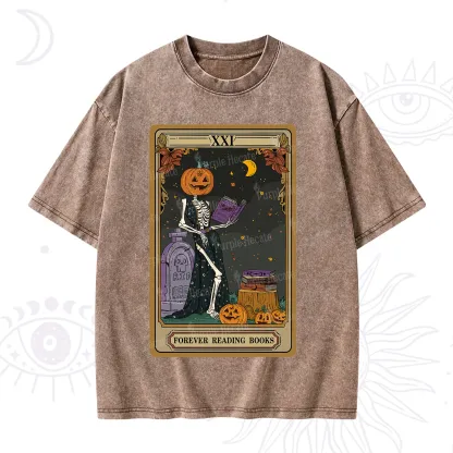 Purplehecate The Forever Reading Books Tarot Halloween Washed T-Shirt