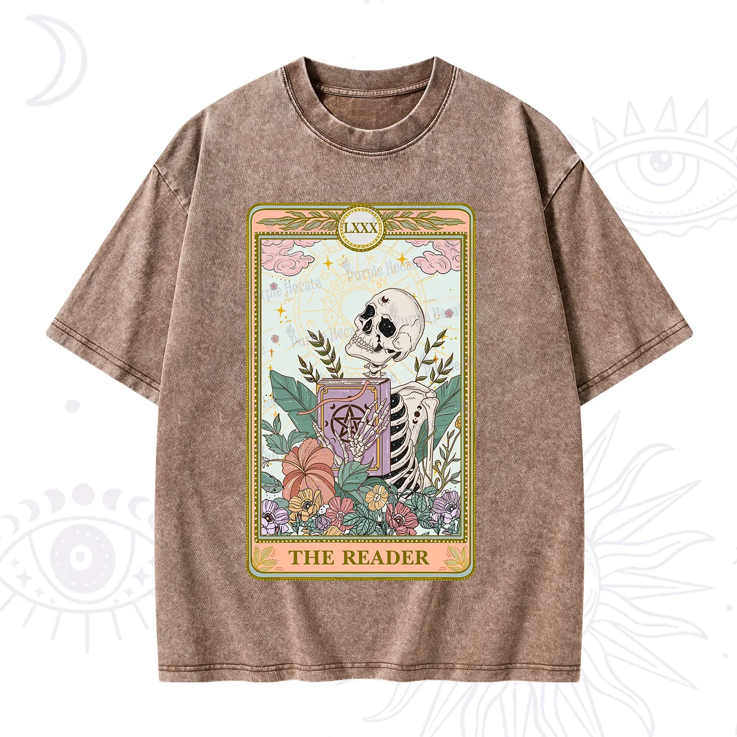 Purplehecate The Reader Occult Tarot Skeleton Washed T-Shirt