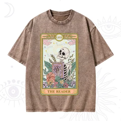 Purplehecate The Reader Occult Tarot Skeleton Washed T-Shirt