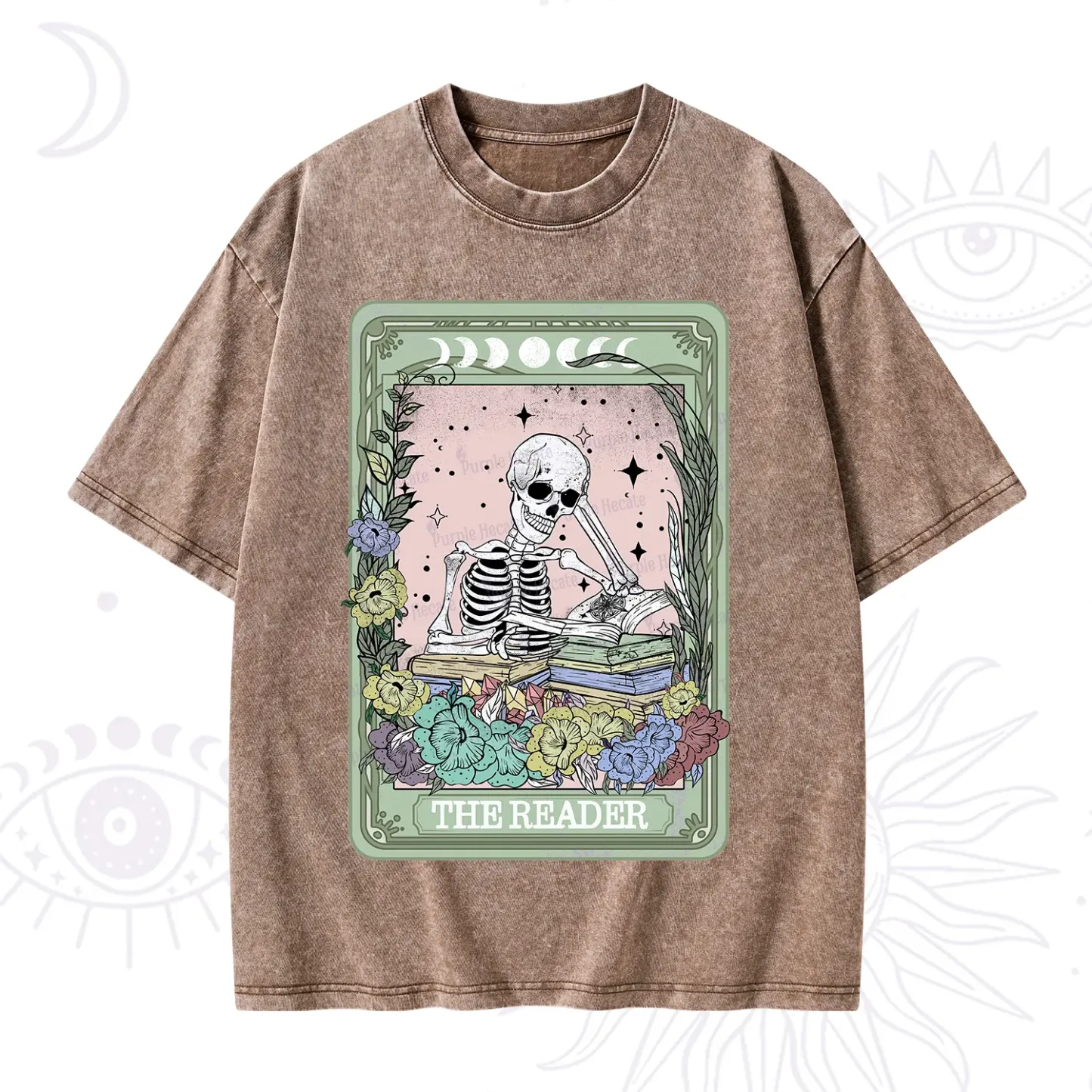 Purplehecate The Reader Bookworm Tarot Skeleton Washed T-Shirt