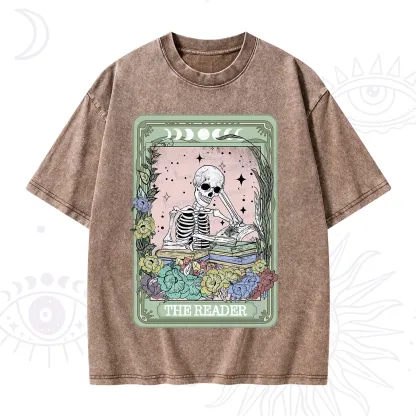 Purplehecate The Reader Bookworm Tarot Skeleton Washed T-Shirt
