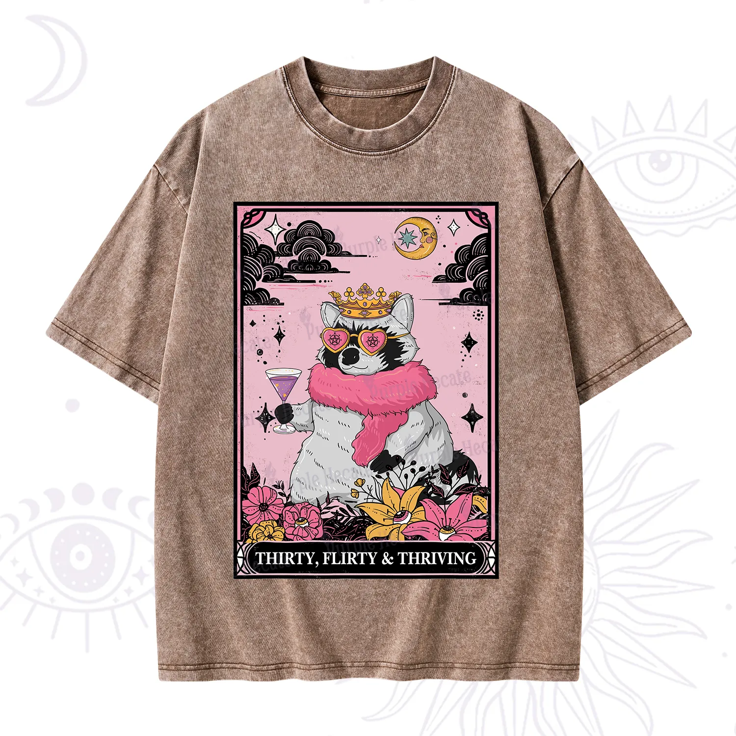 Purplehecate The Thirty Flirty Thriving Oracle Card Washed T-Shirt