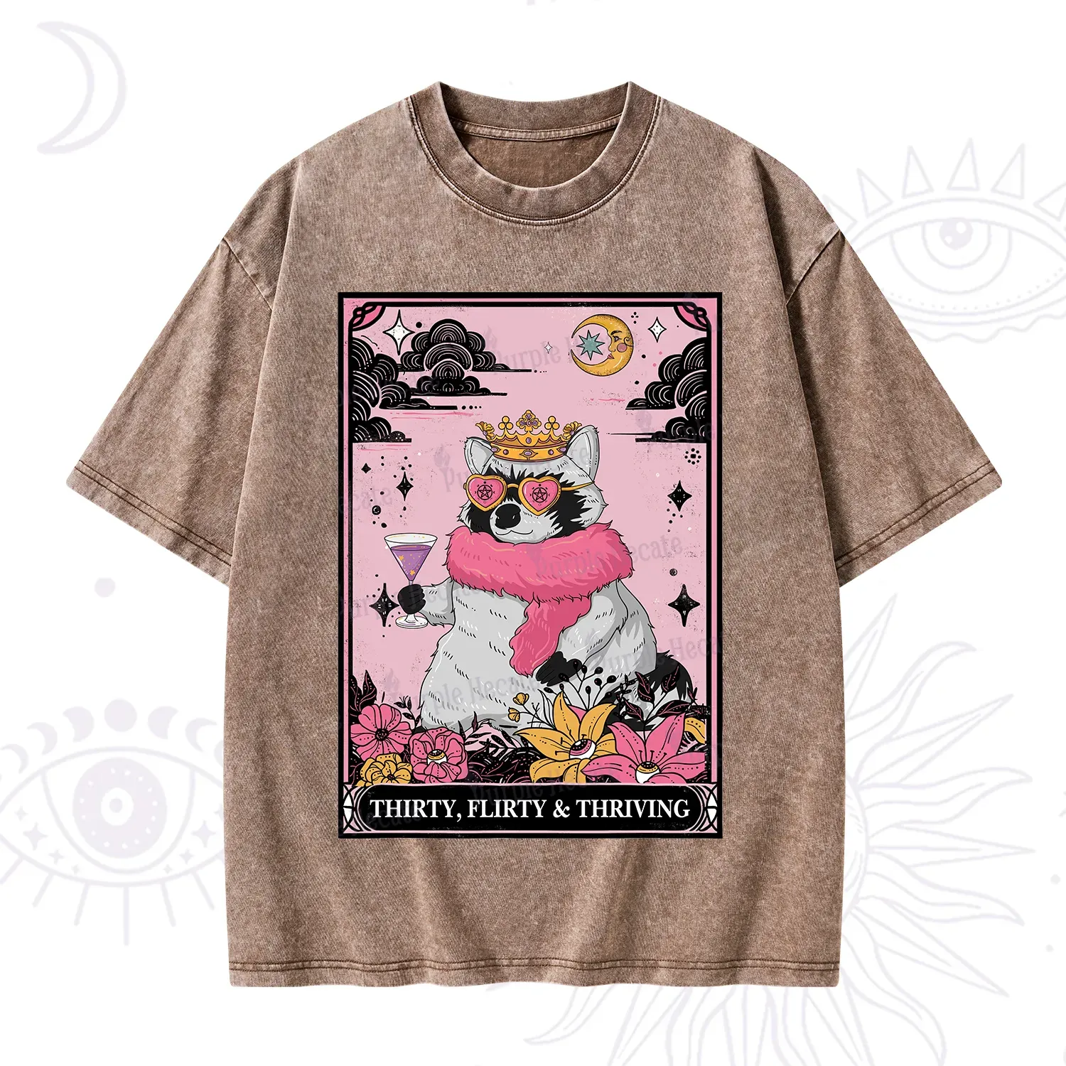 Purplehecate The Thirty Flirty Thriving Oracle Card Washed T-Shirt
