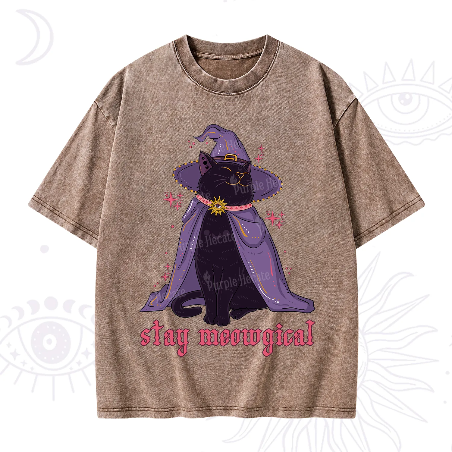 Purplehecate Stay Meowgical Cat Washed T-Shirt