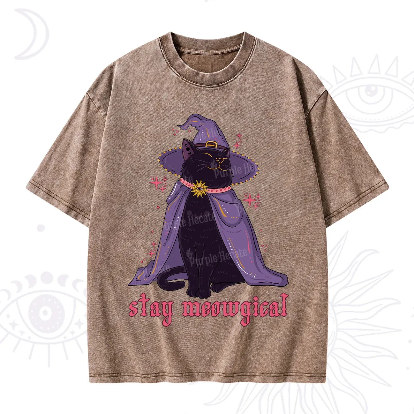 Purplehecate Stay Meowgical Cat Washed T-Shirt
