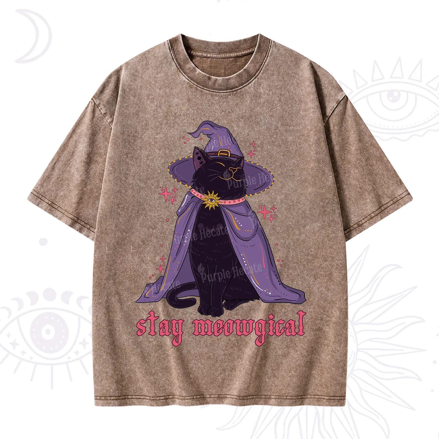 Purplehecate Stay Meowgical Cat Washed T-Shirt