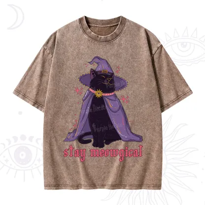 Purplehecate Stay Meowgical Cat Washed T-Shirt