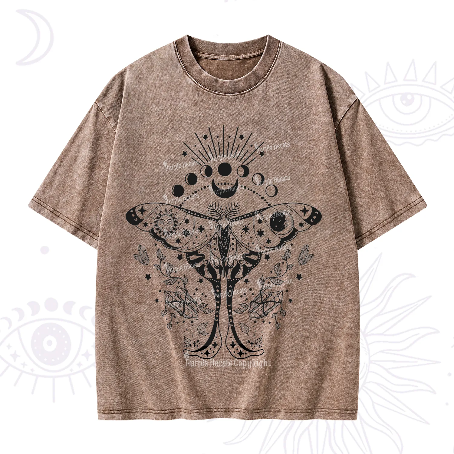 Purplehecate Moonlit Celestial Moth Washed T-Shirt