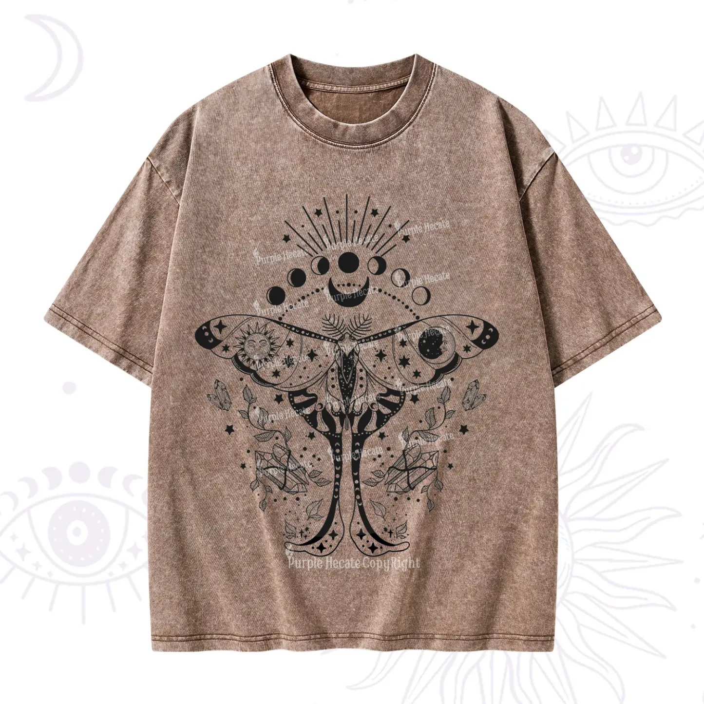 Purplehecate Moonlit Celestial Moth Washed T-Shirt