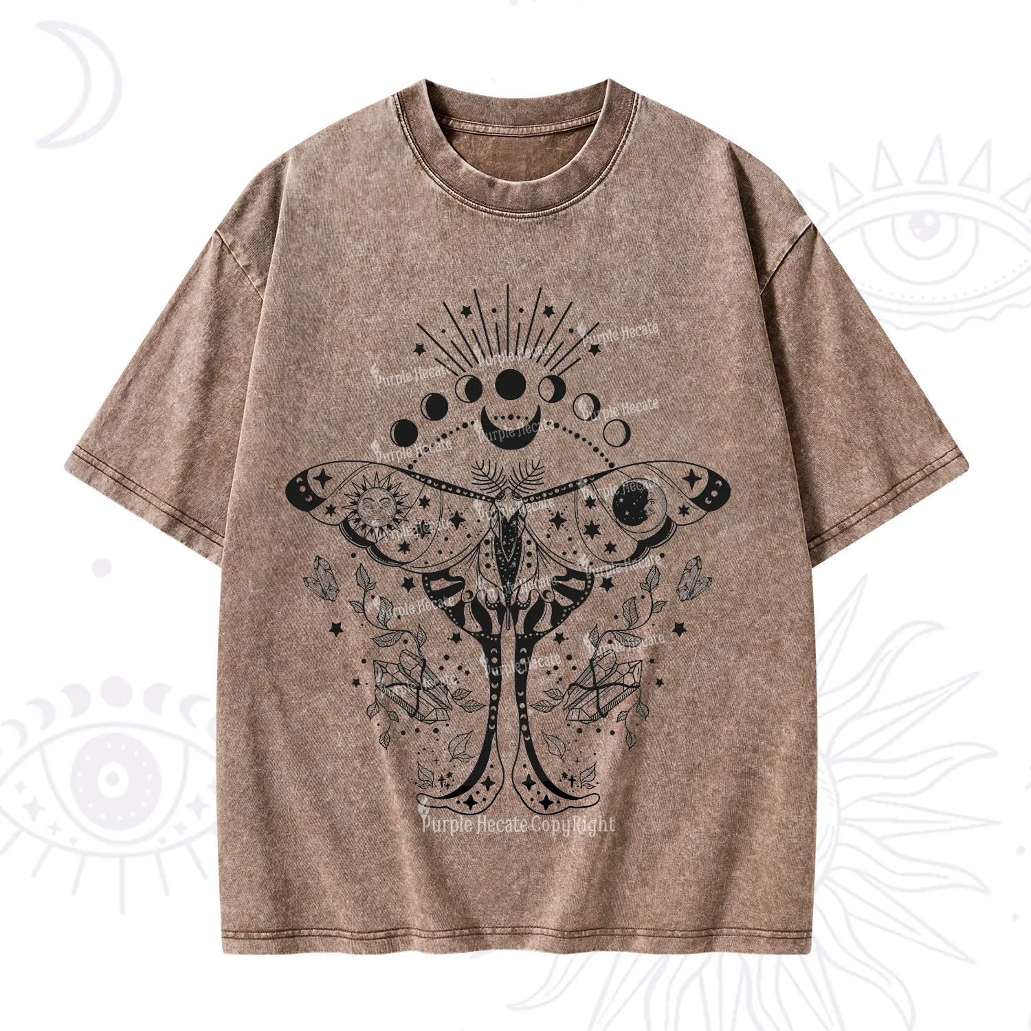 Purplehecate Moonlit Celestial Moth Washed T-Shirt