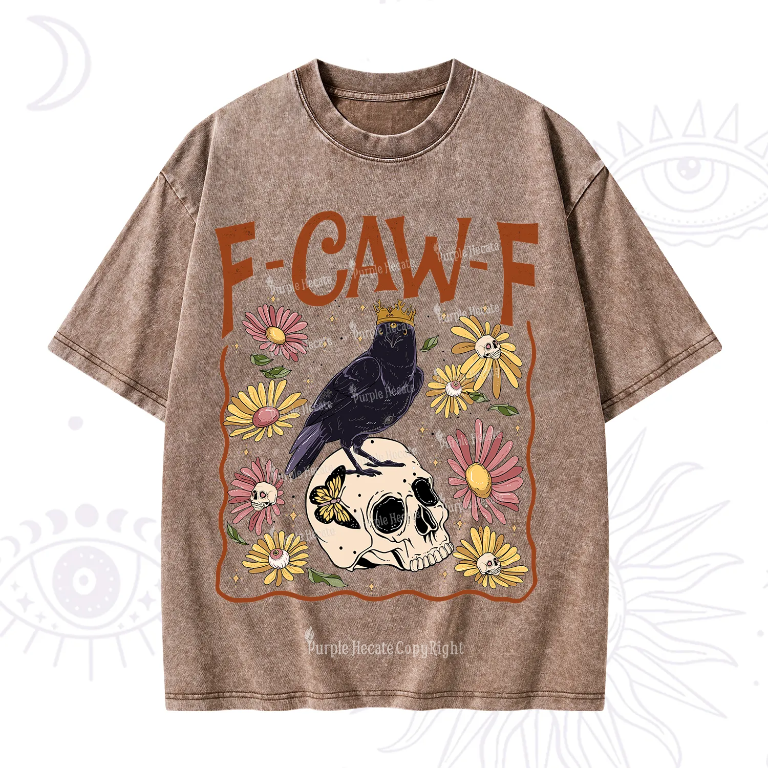 Purplehecate Funny F-Caw-F Crow Washed T-Shirt