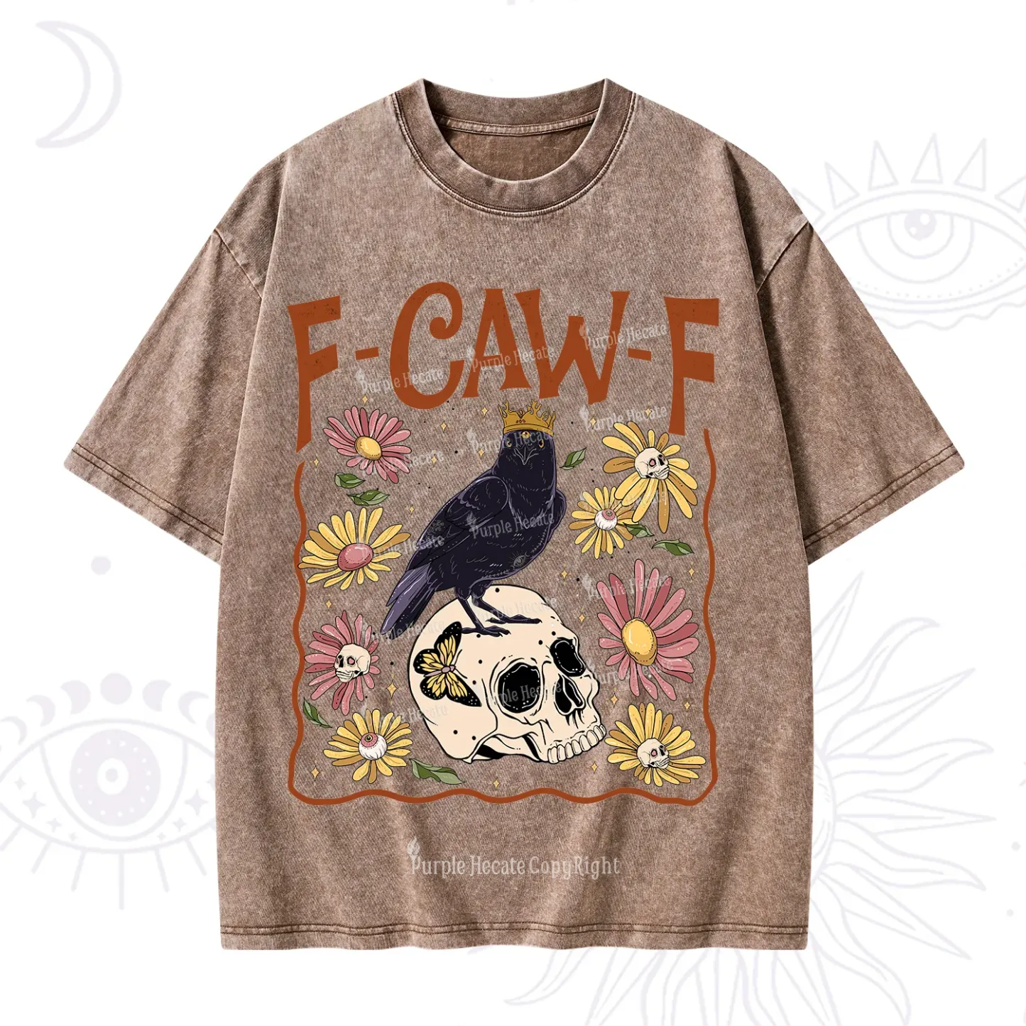 Purplehecate Funny F-Caw-F Crow Washed T-Shirt