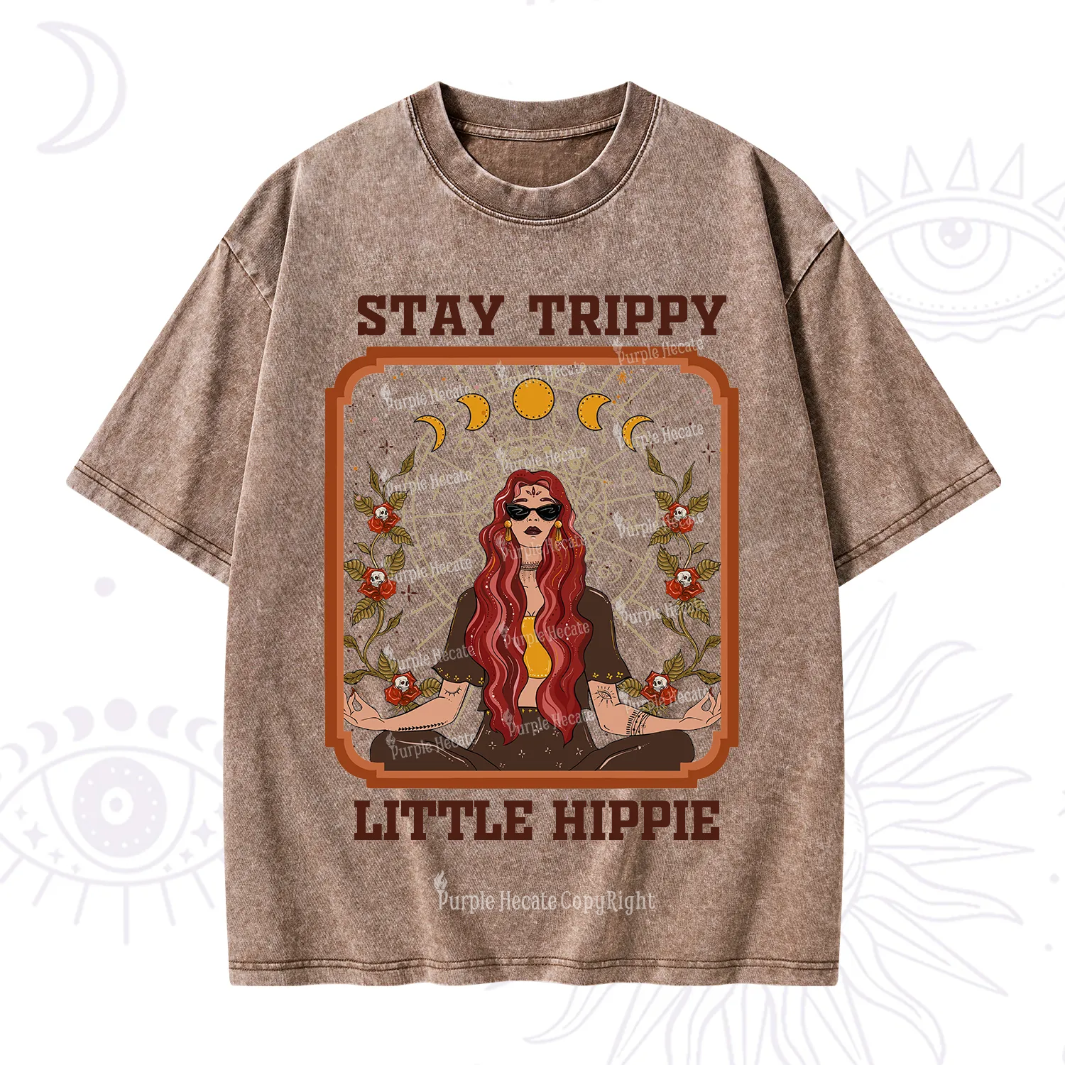 Purplehecate Stay Trippy Little Witchy Hippie Washed T-Shirt