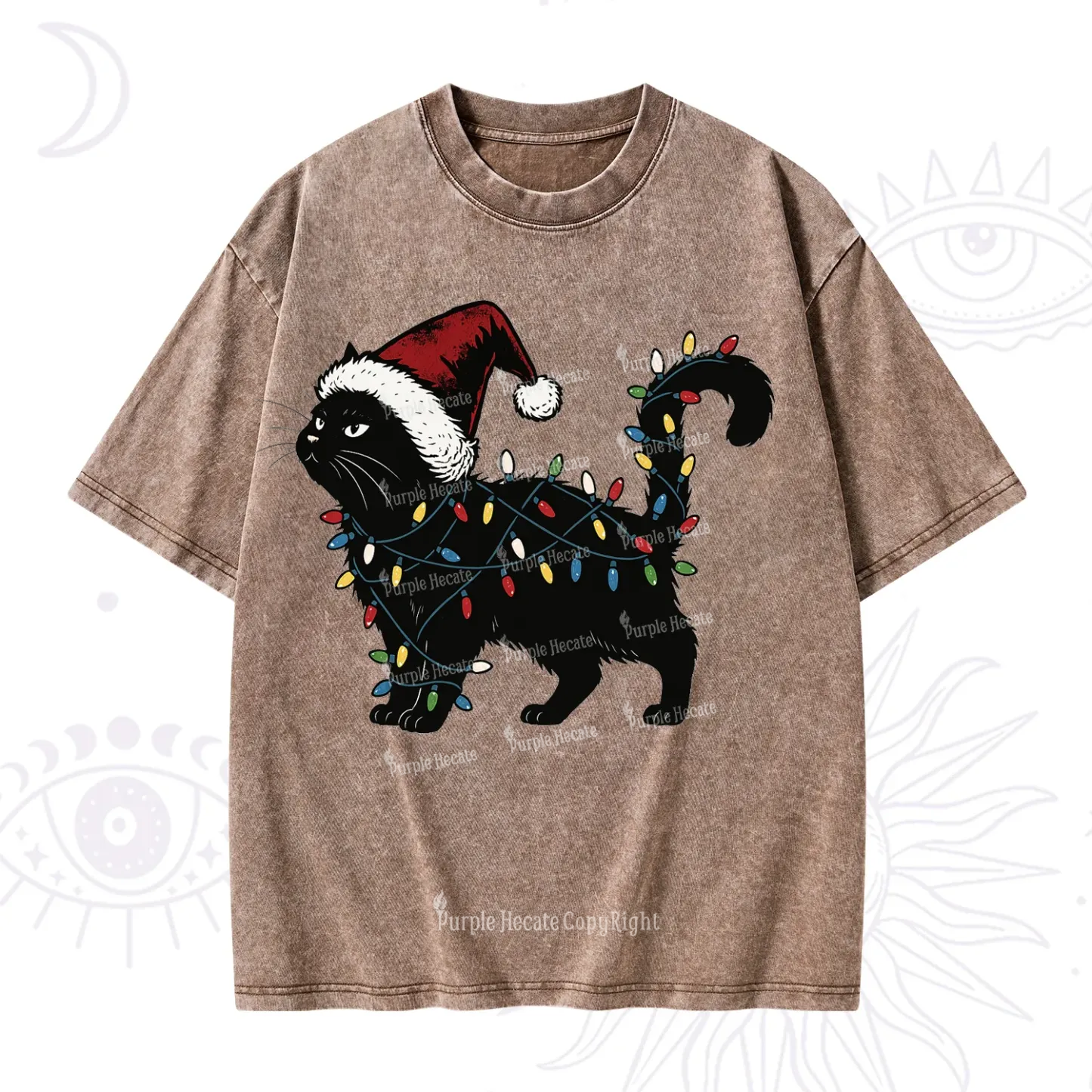 Purplehecate Cute Cat Christmas Washed T-Shirt