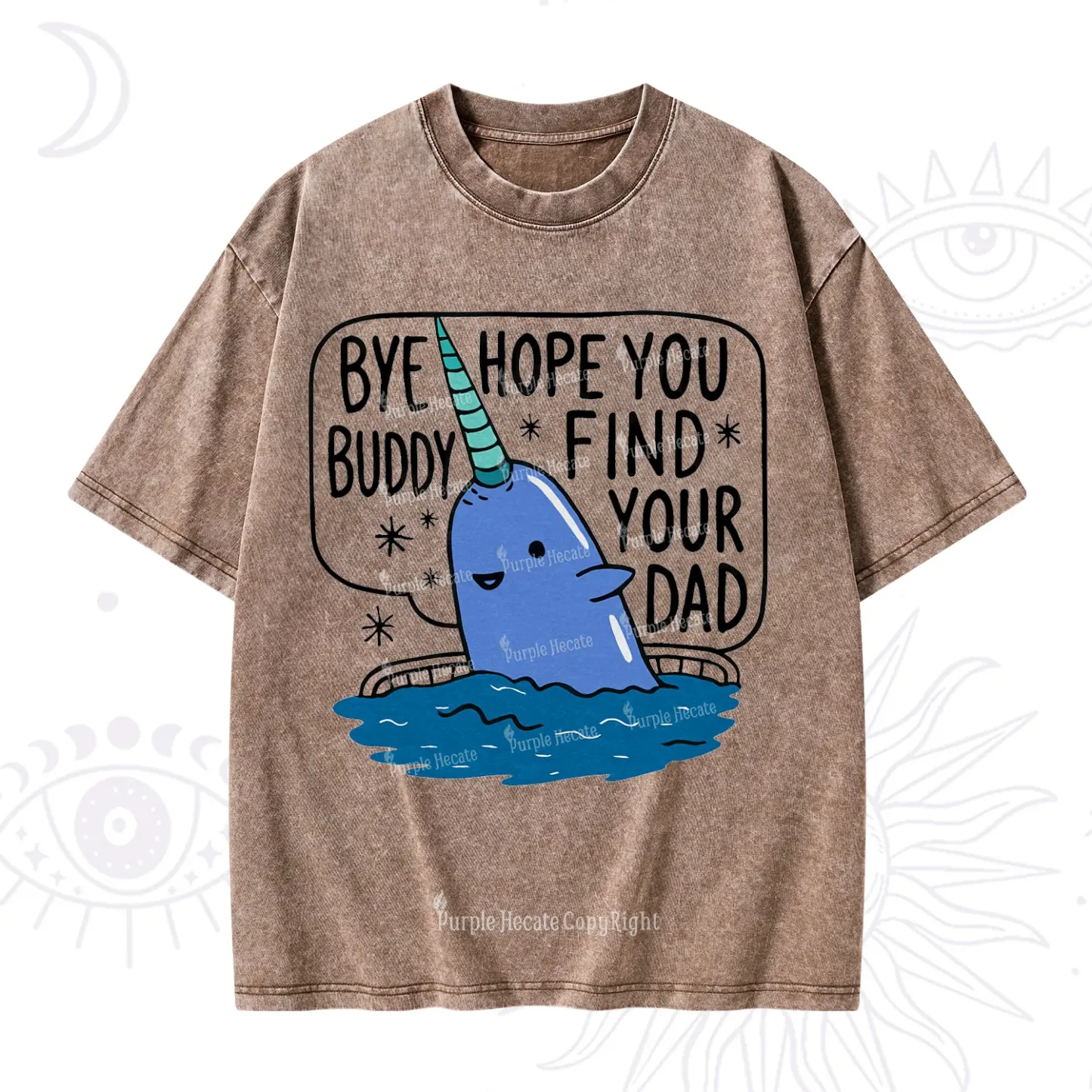 Purplehecate Good Luck Buddy Whale Christmas Washed T-Shirt
