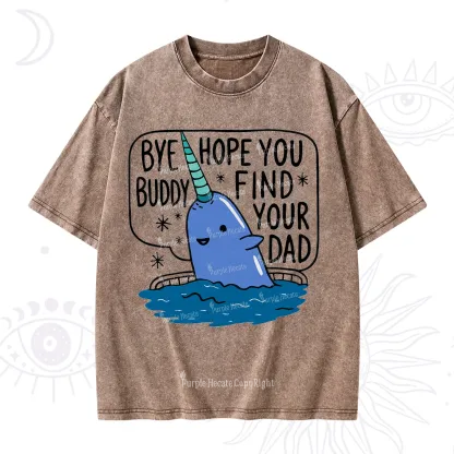 Purplehecate Good Luck Buddy Whale Christmas Washed T-Shirt