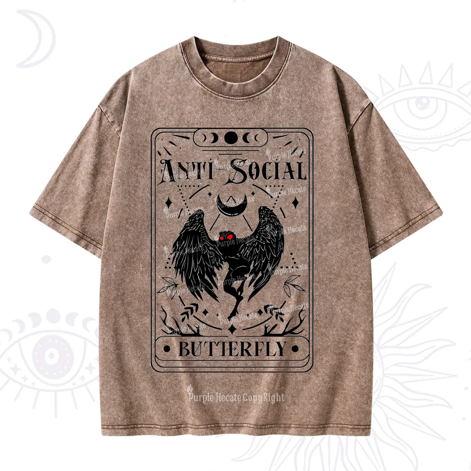 Purplehecate The Antisocial Butterfly Oracle Card Washed T-Shirt