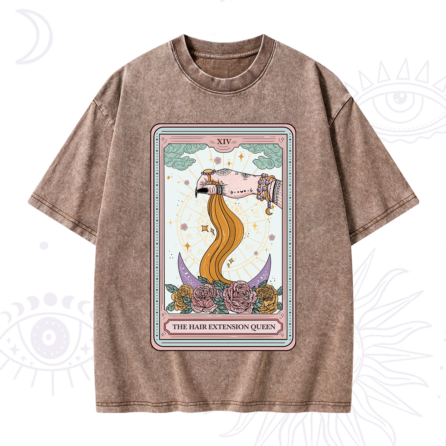 Purplehecate The Hair Extension Queen Tarot Card Washed T-Shirt