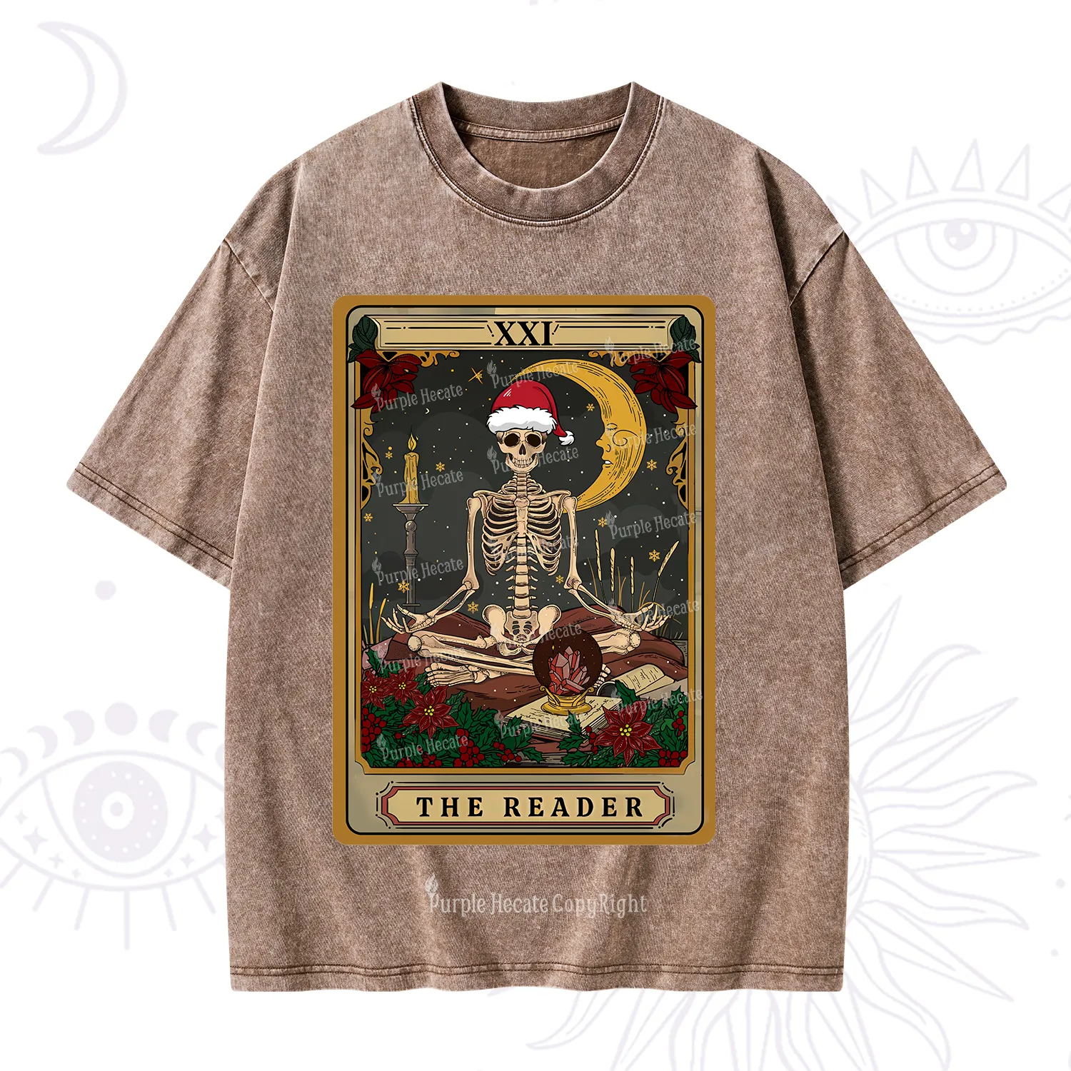 Purplehecate The Reader Tarot Christmas Washed T-Shirt