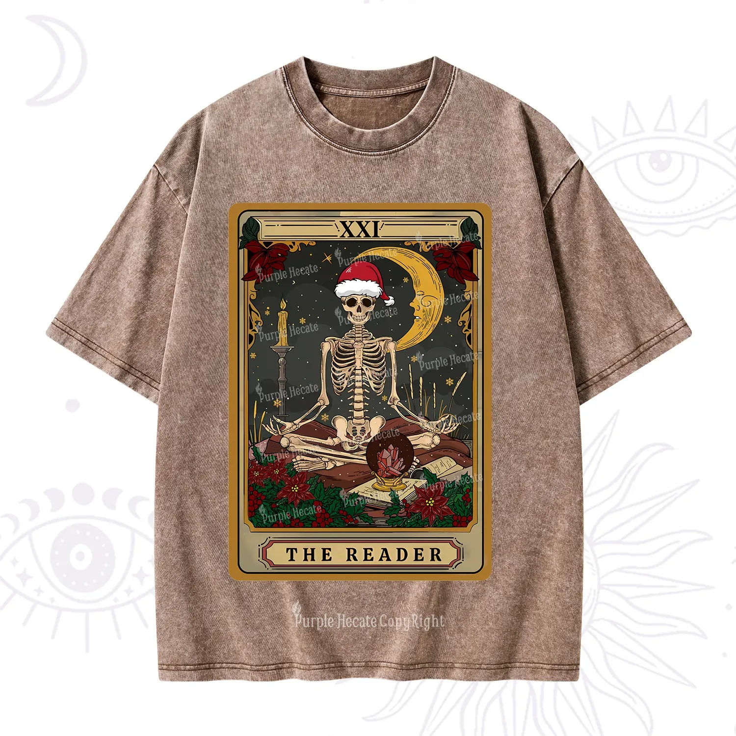Purplehecate The Reader Tarot Christmas Washed T-Shirt