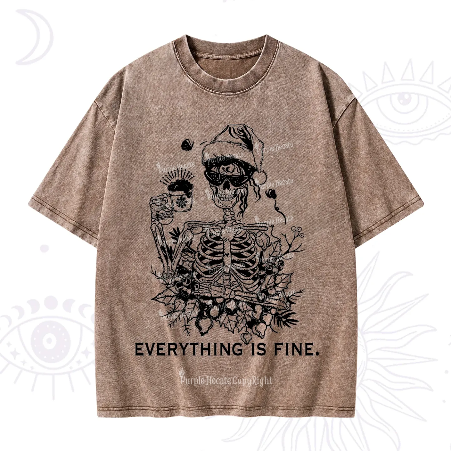 Purplehecate Everything Is Fine Christmas Washed T-Shirt