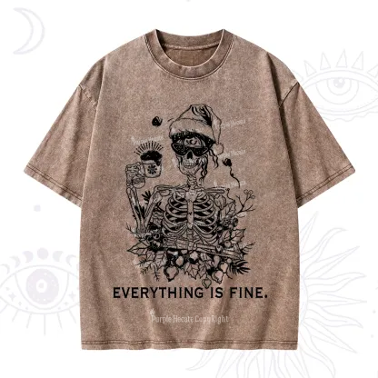 Purplehecate Everything Is Fine Christmas Washed T-Shirt