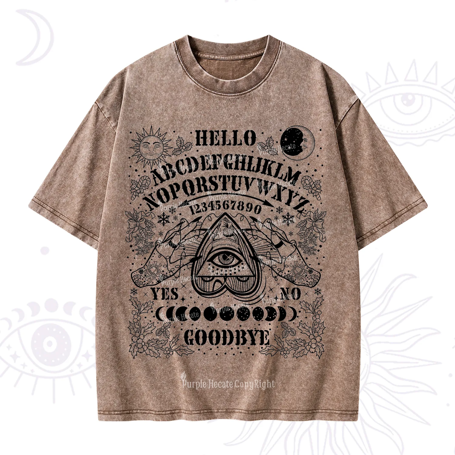 Purplehecate Hello Goodbye Witch Ouija Board Christmas Washed T-Shirt