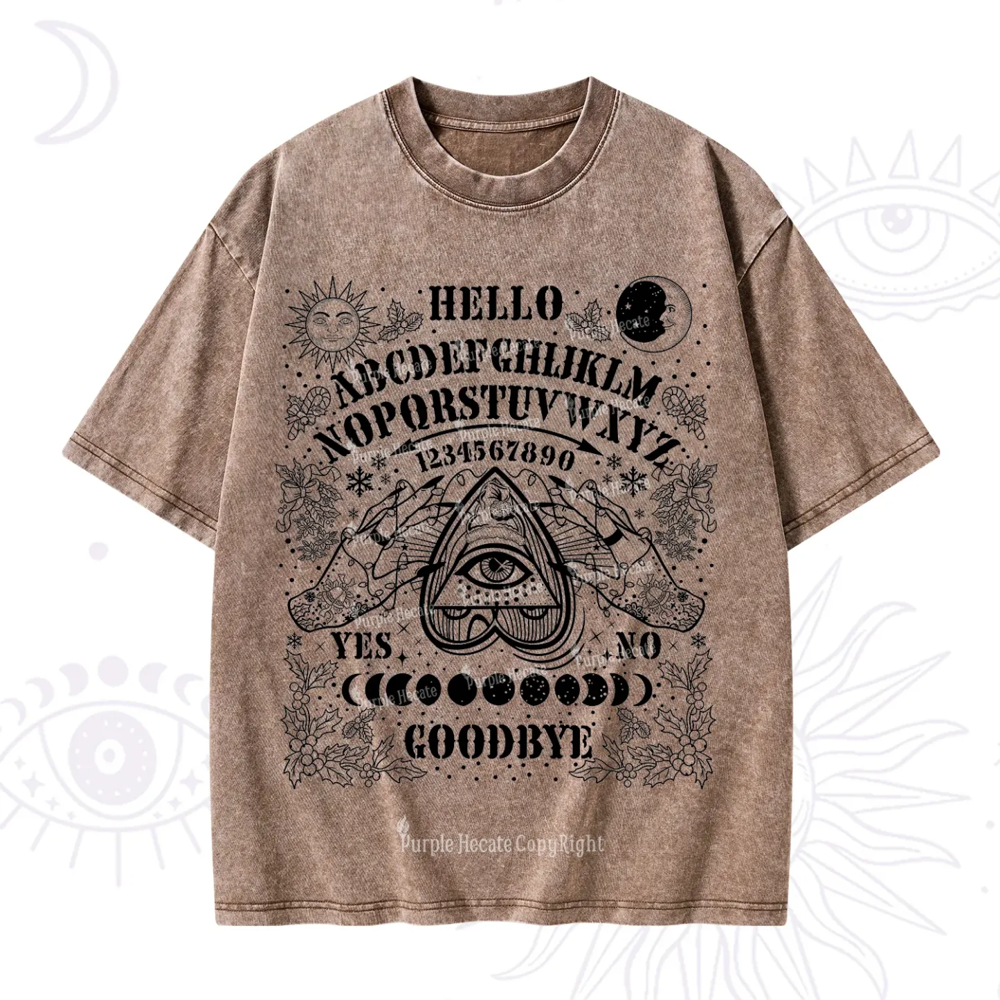 Purplehecate Hello Goodbye Witch Ouija Board Christmas Washed T-Shirt