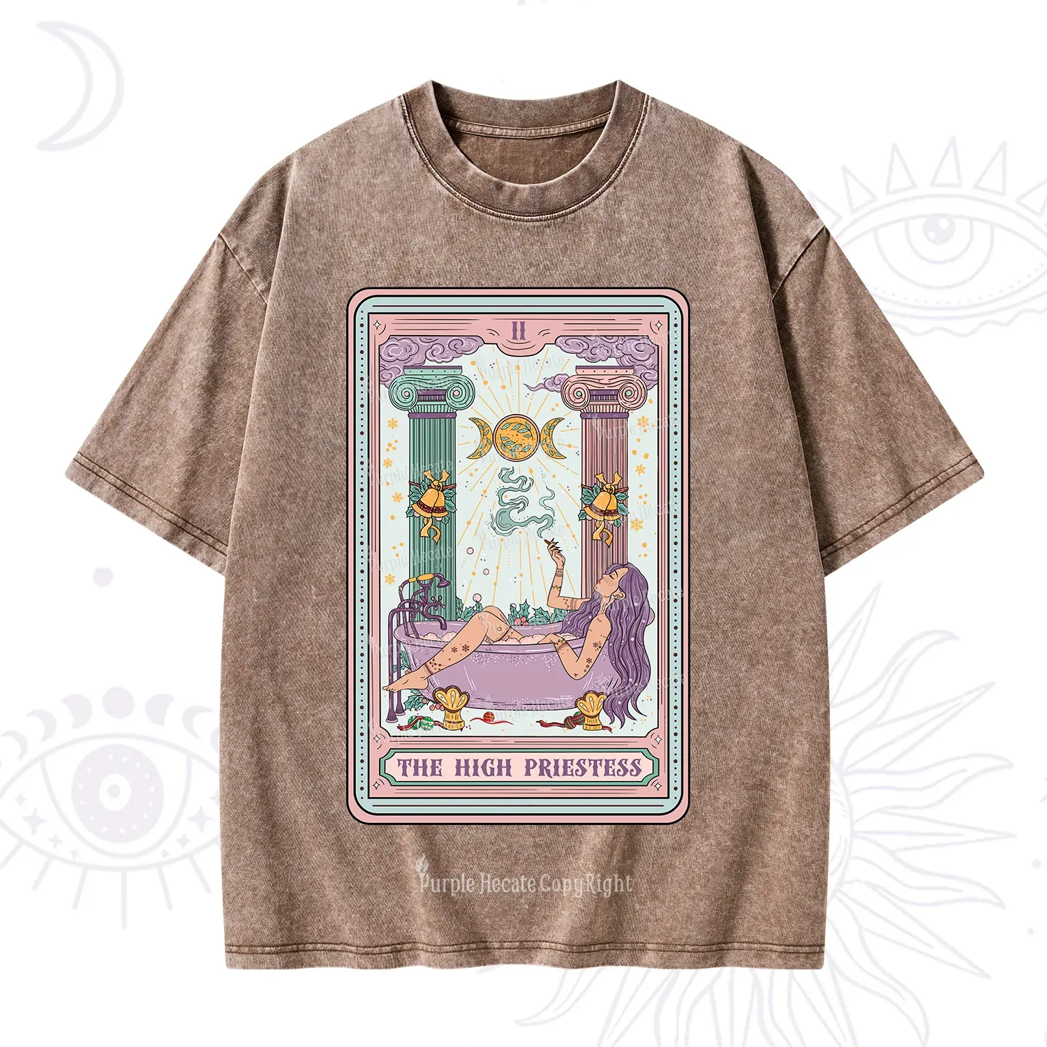 Purplehecate The High Priestess Tarot Christmas Washed T-Shirt