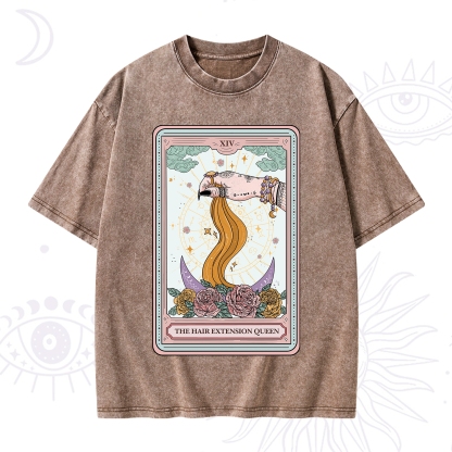 Purplehecate The Hair Extension Queen Tarot Card Washed T-Shirt