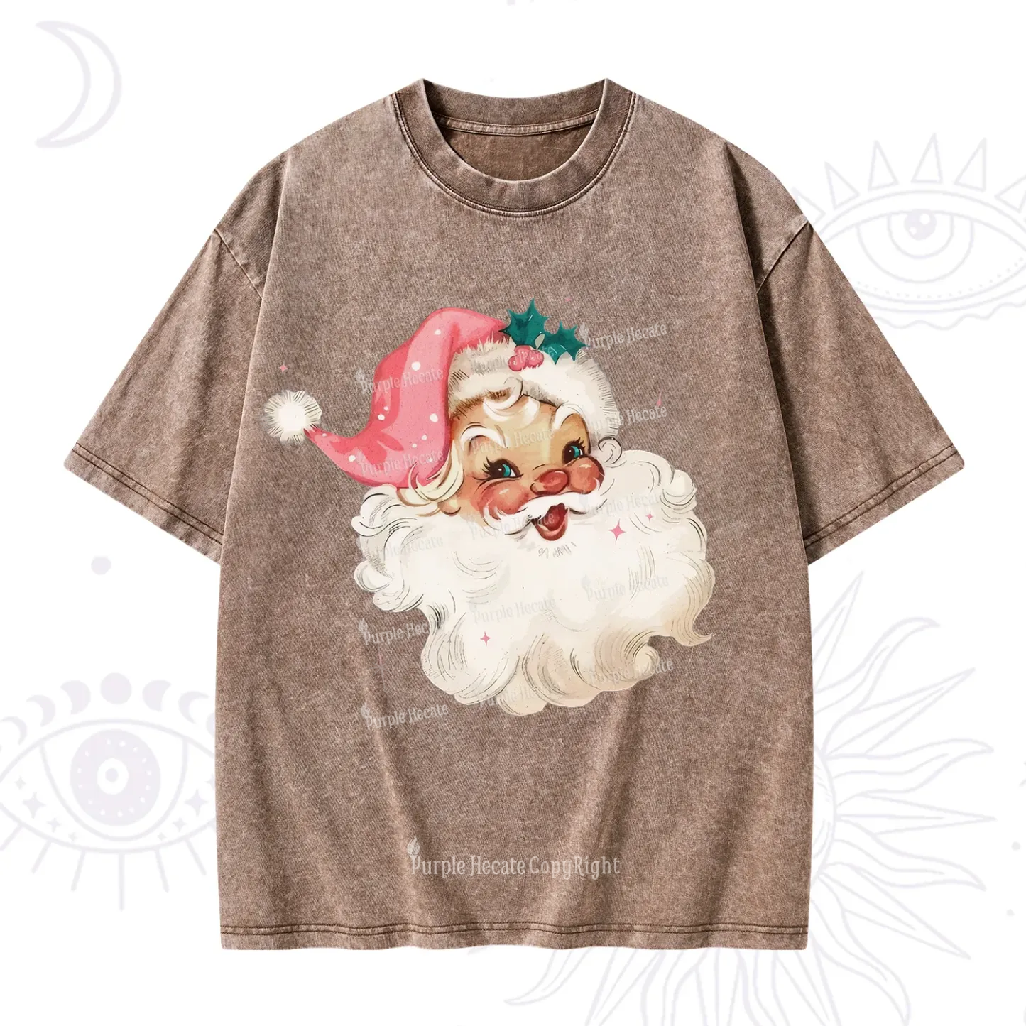 PurplehecatePink Santa Christmas Washed T-Shirt