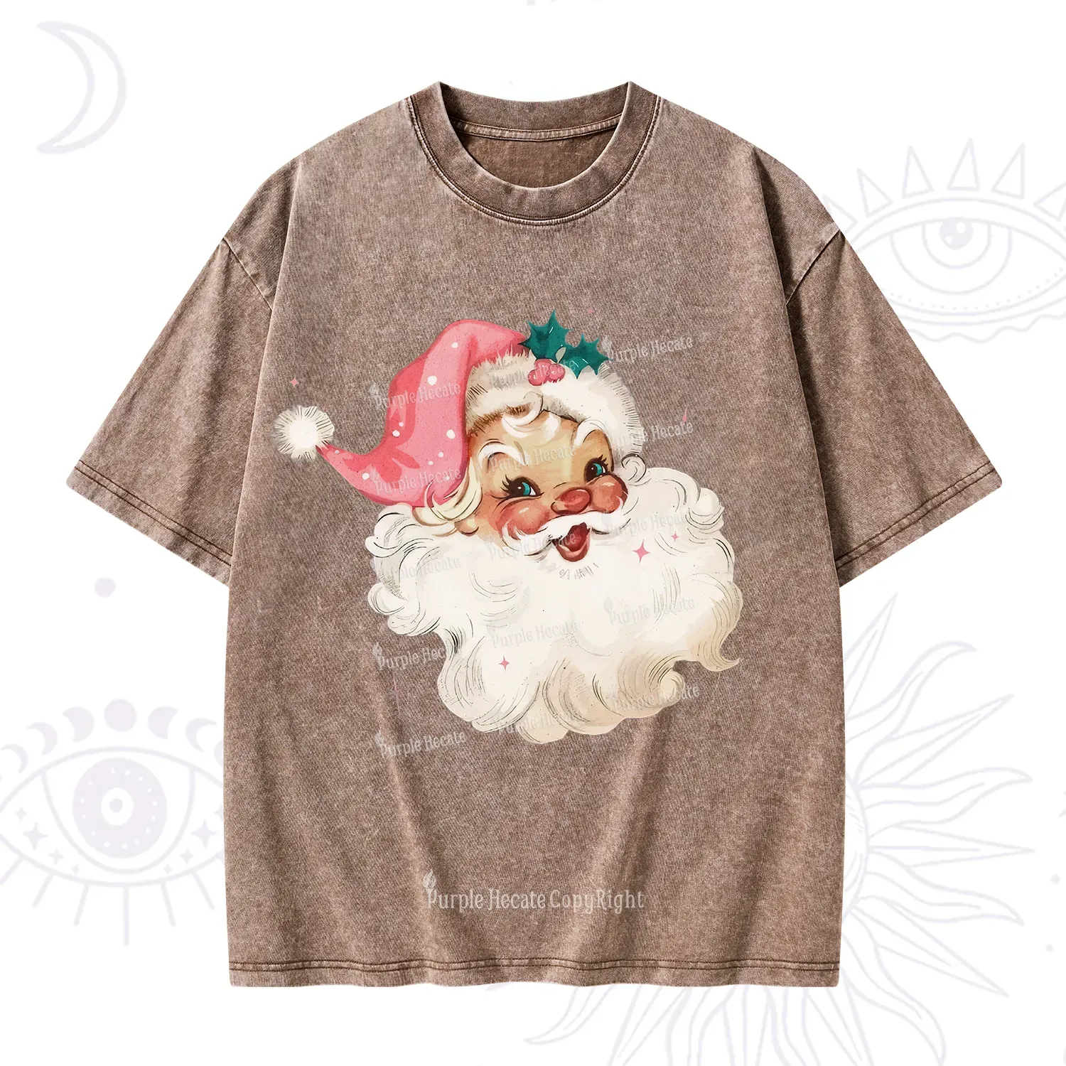 PurplehecatePink Santa Christmas Washed T-Shirt