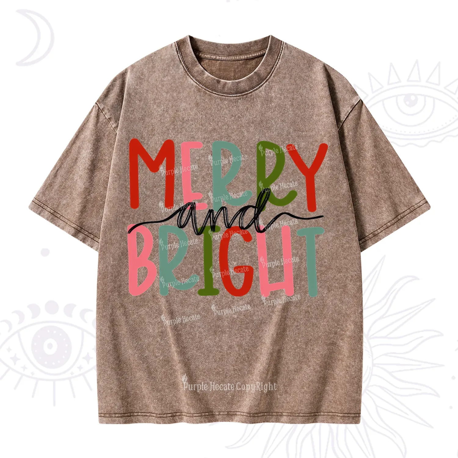 Purplehecate Merry and Bright Christmas Washed T-Shirt