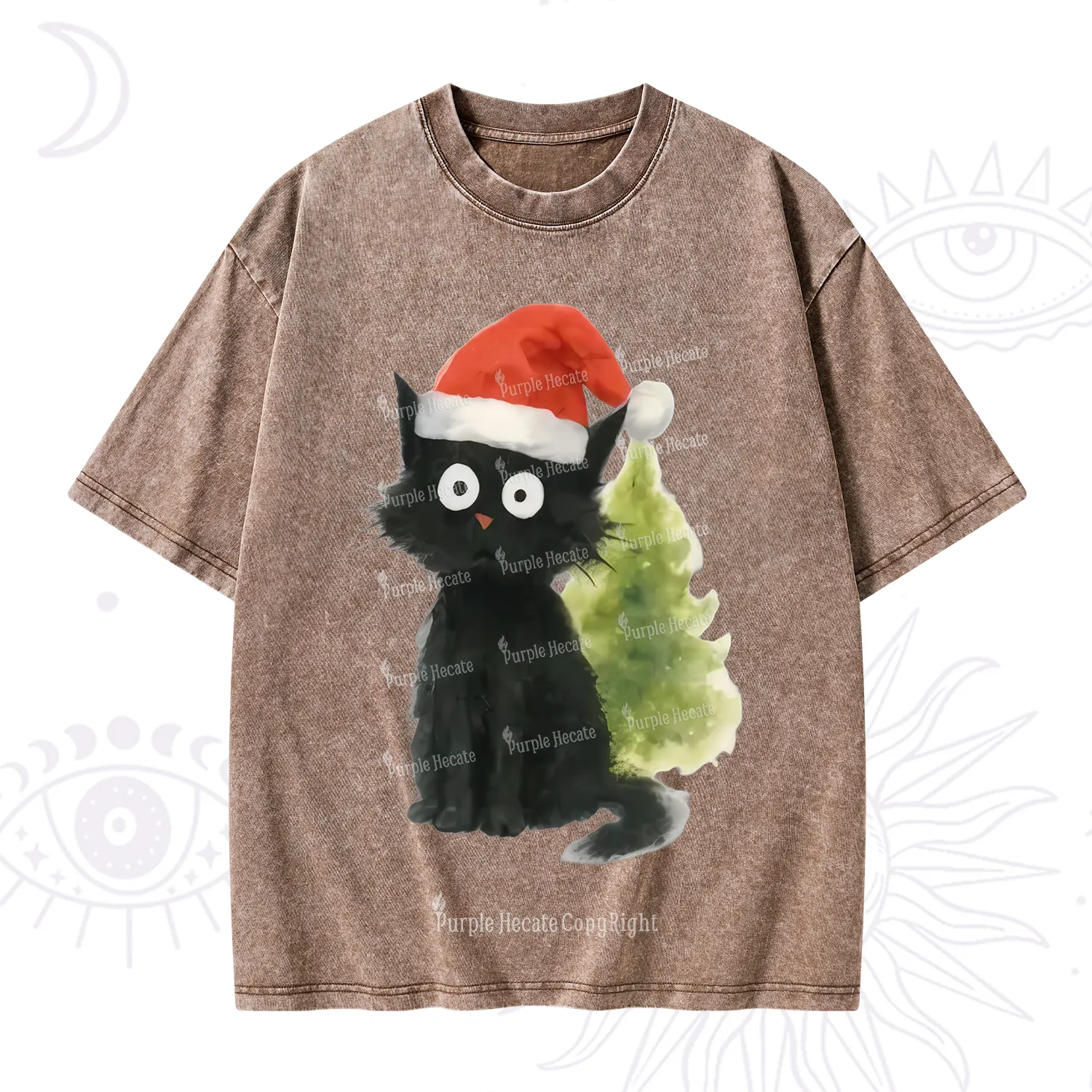 Purplehecate Black Cats Christmas Washed T-Shirt