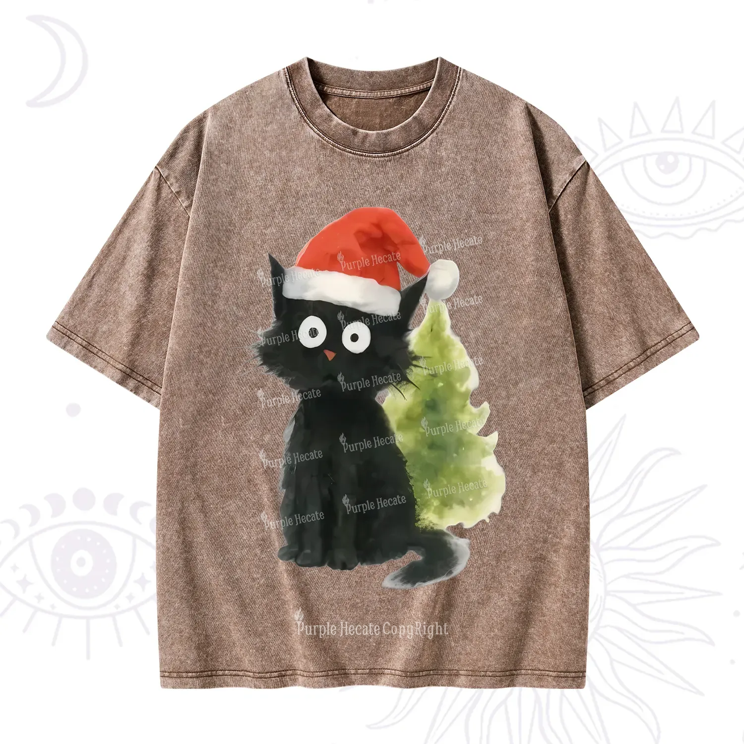 Purplehecate Black Cats Christmas Washed T-Shirt